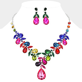 Teardrop Cluster Embellished Pendant Evening Necklace