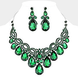 Teardrop Glass Stone Cluster Embellished Evening Necklace