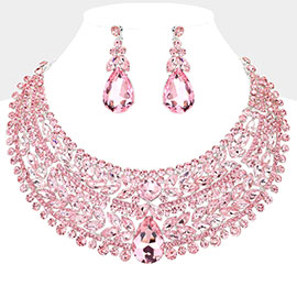 Teardrop Stone Accented Marquise Round Stone Embellished Chunky Collar Evening Necklace