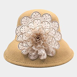 Bling Studded Flower Felt Wedding Jazz Church Bucket Hat