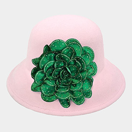 Bling Studded Flower Felt Wedding Jazz Church Bucket Hat