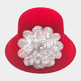 Bling Studded Flower Felt Wedding Jazz Church Bucket Hat