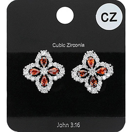 CZ Quatrefoil Stud Evening Earrings