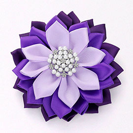 Pearl Pointed Flower Ribbon Brooch / Hair Clip