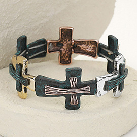 Metal Cross Beaded Stretch Bracelet