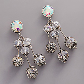 Round Glass Stone Cluster Dangle Chandelier Earrings