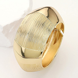 Chunky Textured Metal Hinged Bangle Bracelet