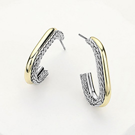 14K Gold Plated Two Tone Oval Hoop Earrings