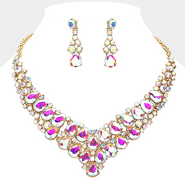 Teardrop Stone Cluster Collar Evening Necklace