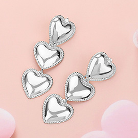 Triple Metal Heart Link Dropdown Earrings