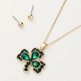 Stone Paved Clover Pendant Necklace