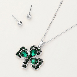 Stone Paved Clover Pendant Necklace