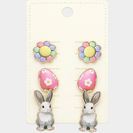 3Pairs - Easter Bunny Egg Flower Stud Earrings Set