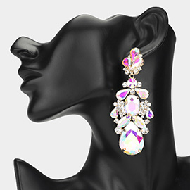 Teardrop Oval Marquise Stone Cluster Embellished Evening Earrings