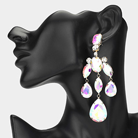 Teardrop Stone Embellished Chandelier Evening Earrings