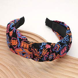 Flower Leaves Embroidered Knot Headband