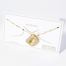 -D- Gold Dipped CZ Stone Paved Monogram Pendant Necklace