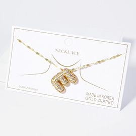 -E- Gold Dipped CZ Stone Paved Monogram Pendant Necklace