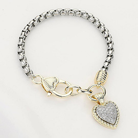 CZ Stone Paved Heart Charm Bracelet