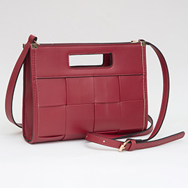 Faux Leather Basket Weave Crossbody Bag