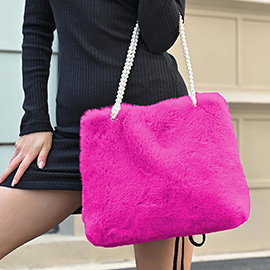 Faux Fur Pearl Strap Tote Bag