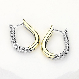 14K Gold Plated Two Tone Teardrop Huggie Hoop Earrings