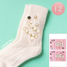 12 SET - Pearl Safety Pin Flower Enamel Smile Face Pin Trendy Slouch Socks Charm Jewelry