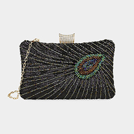 Beaded Sequin Peacock Clutch Evening Bag / Crossbody Bag