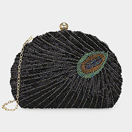 Beaded Sequin Peacock Clutch Evening Bag / Crossbody Bag