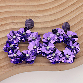 Flower Sequin Wreath Dangle Earrings