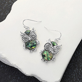 Abalone Owl Dangle Earrings