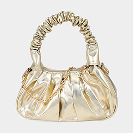 Metallic Faux Leather Top Handle Crossbody Bag