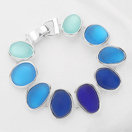 Blue Shade Multi Colored Sea Glass Dome Magnetic Bracelet