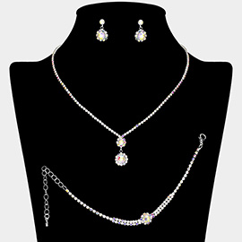 Round Stone Pendant Accented Rhinestone Paved Jewelry Set