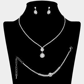 Round Stone Pendant Accented Rhinestone Paved Jewelry Set