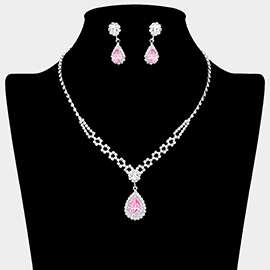 Teardrop CZ Stone Pendant Accented Rhinestone Paved Necklace