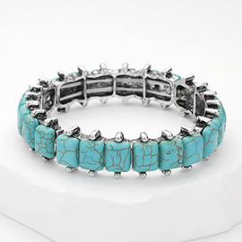 Western Rectangle Turquoise Stone Link Stretch Bracelet