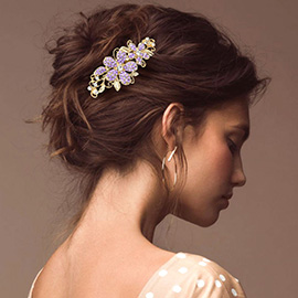 Stone Paved Flower Accented Hair Comb