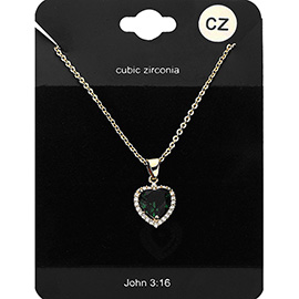 CZ Heart Stone Pendant Necklace