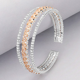 Square Cut CZ Stone Accented Split Evening Bracelet