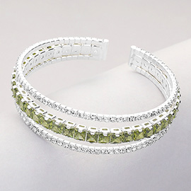 Square Cut CZ Stone Accented Split Evening Bracelet