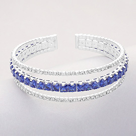 Square Cut CZ Stone Accented Split Evening Bracelet