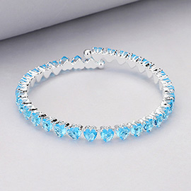 Heart CZ Stone Cluster Embellished Adjustable Evening Bracelet