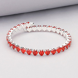 Heart CZ Stone Cluster Embellished Adjustable Evening Bracelet