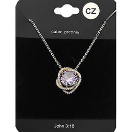 CZ Round Swirl Rim Pendant Necklace