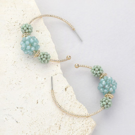 Faceted Beaded Flower Cluster Accented Hoop Earrings