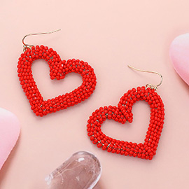 Seed Beaded Open Heart Dangle Earrings