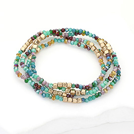 4PCS - Faceted Beaded Multi Layered Bracelets