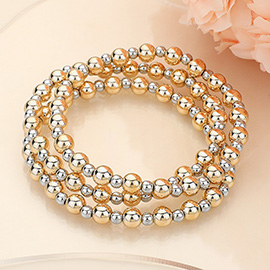 3PCS - Metal Ball Beaded Stretch Multi Layered Bracelets