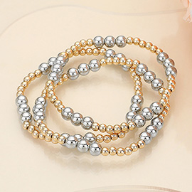 3PCS - Metal Ball Beaded Stretch Multi Layered Bracelets